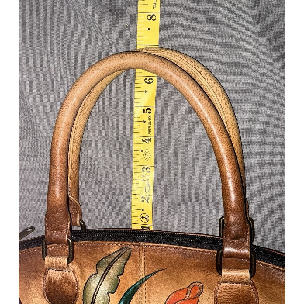 Anuschka Hand Painted Leather Satchel Bag Floral Art Purse Boho Hippie read - Picture 7 of 9